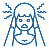 A blue and gray square with an image of a face.